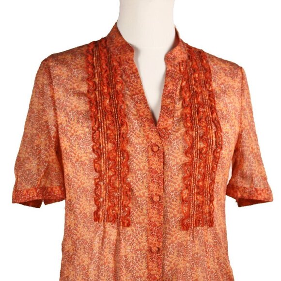 Banana Republic Ruffle Button Up Sheer Blouse Shirt Pink Floral Size XS -Hey Viv - Picture 2 of 5